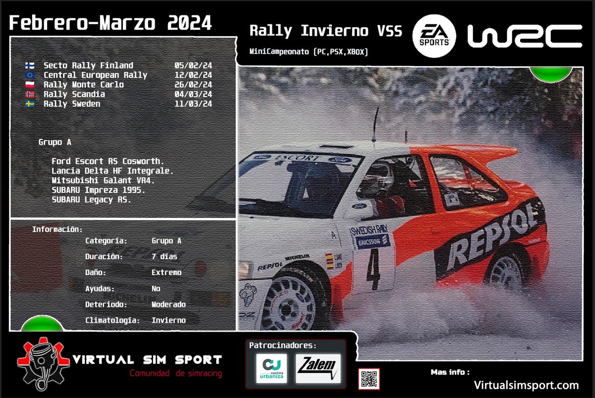 VirtualSimSport's tweet image. I minicampeonato de Invierno - EA WRC - Mas info en nuestra web: virtualsimsport.com