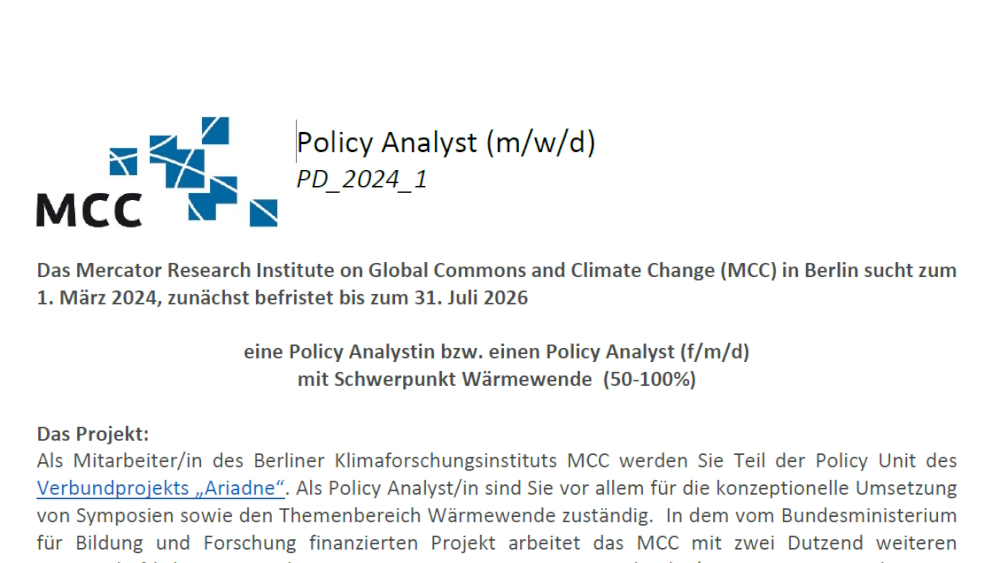MCC_Berlin's tweet image. Ein sehr guter #Master-Abschluss? Hohe Auffassungsgabe für ökonomische, politische und juristische Zusammenhänge? Und daran interessiert, die #Wärmewende in Deutschland voranzubringen? Dann ist bestimmt diese Stelle beim @MCC_Berlin interessant:
mcc-berlin.net/fileadmin/data…