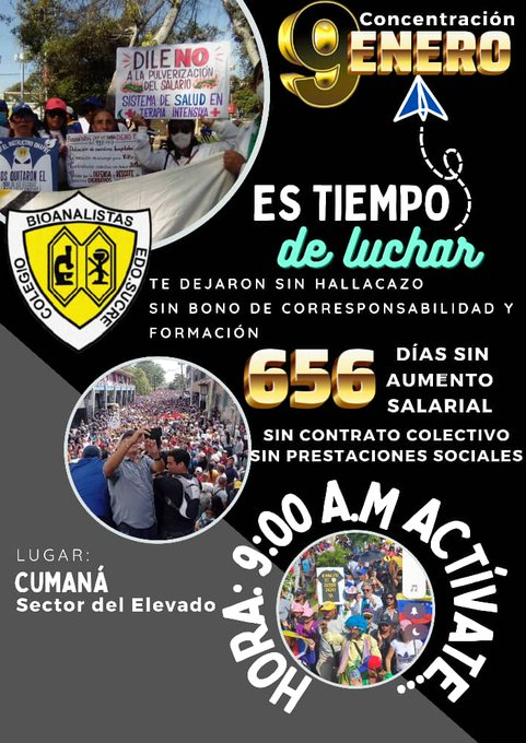 GremioDocente's tweet photo. El Colegio de Bioanalistas del Estado Sucre convoca a los trabajadores cumaneses a protestar por mejores condiciones de vida.  #El9PaLaCalle https://t.co/Bg98hUvwCX