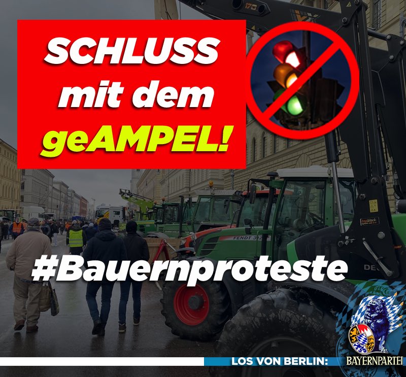 Bayernpartei's tweet photo. #Bauernproteste

++ Wir stehen an eurer Seite ++  

#Bauern, #Wirte, #Handwerker #Spediteure #Mittelstand, das Bayernland erhebt seinen Stimme!
Wir sind vor Ort, heute am #Odeonsplatz in #München.

Für weitere Demotermine:
https://t.co/GzmmIJx3XD https://t.co/dNRreYZGi8