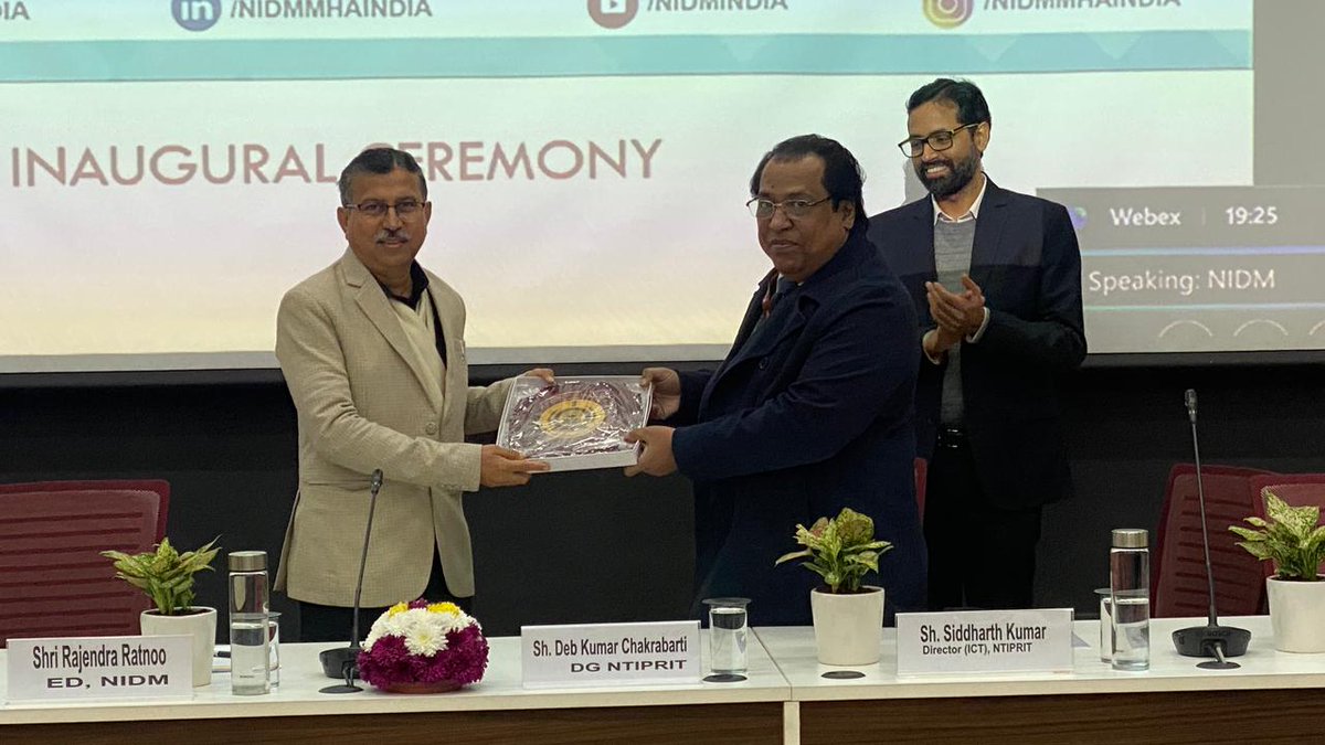 nidmmhaindia's tweet photo. @nidmmhaindia successfully inaugurated a Training Program on #DRM, bringing together key experts and thought leaders in the field. Sh. @rratnoo, ED NIDM, & Sh. Deb Kumar Chakraborty, DG #NTIPRIT, shed light on the pressing need for innovation and technology. https://t.co/0oNNSydvhB