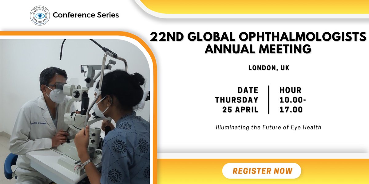 Exciting News for Ophthalmology Enthusiasts!

We are thrilled to announce my participation in the upcoming 22nd Global Ophthalmologists Annual Meeting, scheduled for April 25-26, 2024, in the vibrant city of London, UK.

More Info- annualmeeting.conferenceseries.com/ophthalmologis…

#conference #research