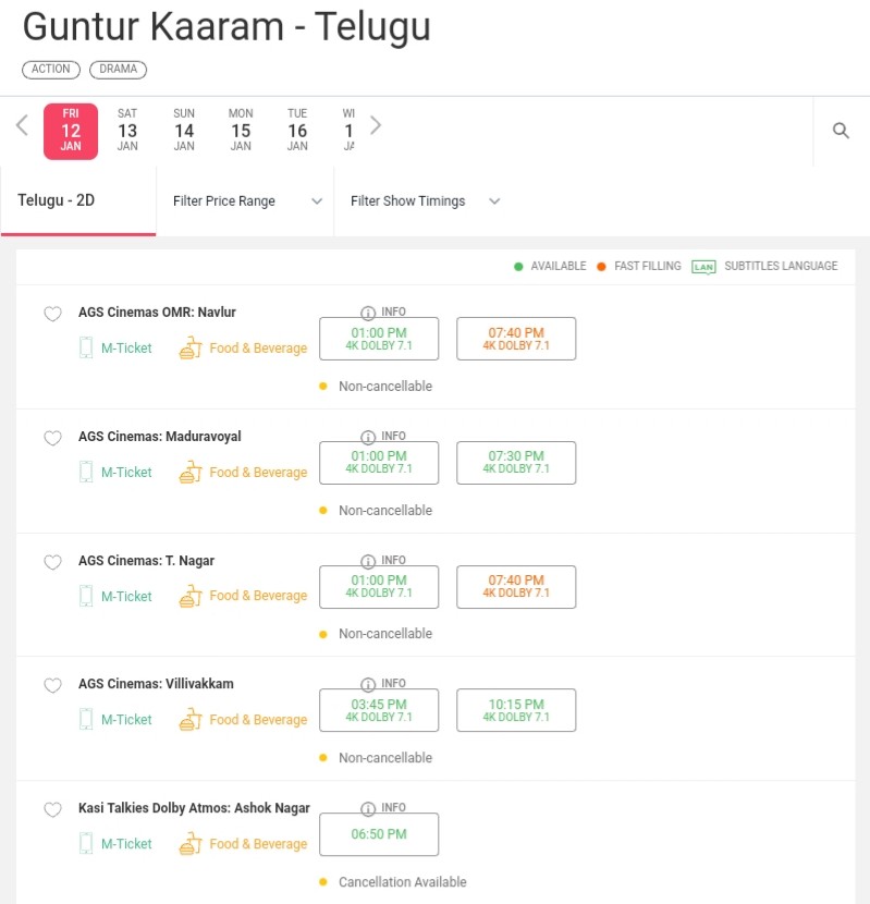 #GunturKaaram Online Chennai Bookings Open at Kasi Talkies - Ashok Nagar! 🎟️ @bookmyshow @KasiTalkies 

in.bookmyshow.com/buytickets/gun…

#GunturKaaramOnJan12th 🌶
@urstrulyMahesh

#GunturKaaramBookings