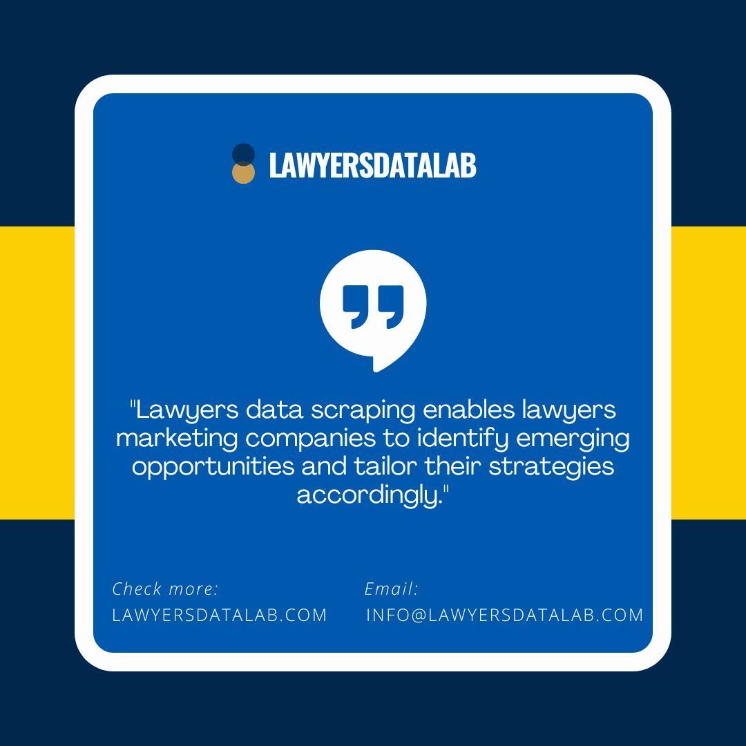 Data scraping services provide lawyers marketing companies with a competitive advantage! 🌟💼 Harness the power of data to stay ahead in a dynamic market. #CompetitiveAdvantage #DataScrapingServices  Email: info@lawyersdatalab.com