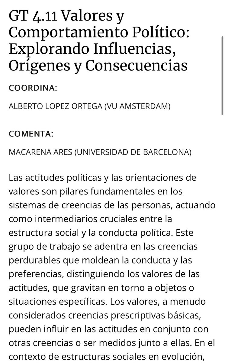 📣📊¿Tienes algún trabajo sobre comportamiento político, valores, o temas parecidos? El congreso AECPA este año es en Burgos y @macarena_ares y yo hemos organizado un grupo de trabajo sobre estos temas. ¡No dudéis en enviar vuestras propuestas! aecpa.es/es-es/valores-…