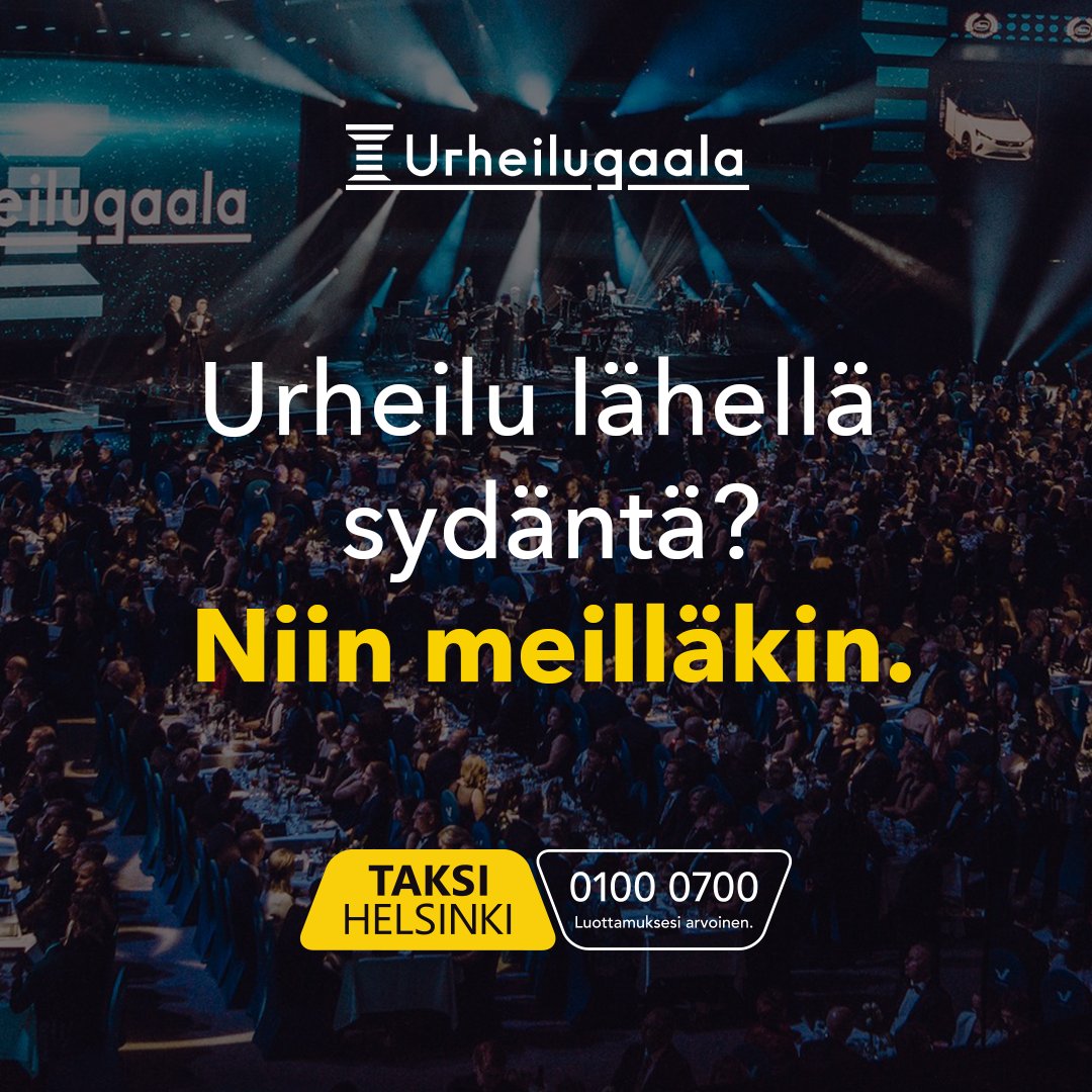 Urheilugaalan tehtävänä on nostaa suomalaisen liikunnan ja urheilun arvostusta yhteiskunnassa. Taksi Helsinki tukee tätä tavoitetta enemmän kuin mielellään, ja olemme saaneet kunnian olla Urheilugaalan virallinen taksikumppani!