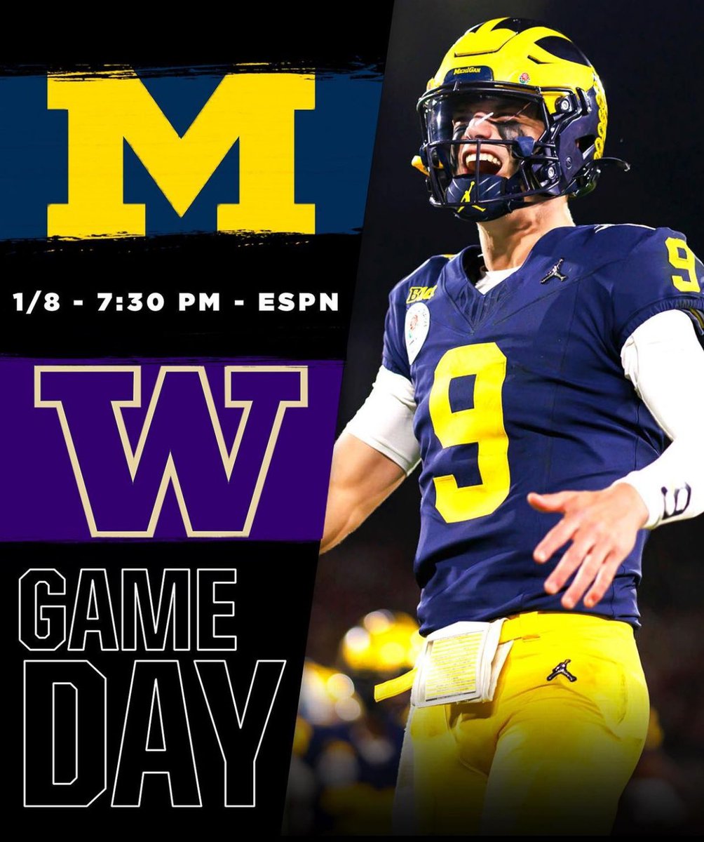 💙🏆💛It’s NATIONAL CHAMPIONSHIP DAY〽️
ITS’S OUR TIME … LET’S GOOOOOOOOOOO BLUE 14-0 #GoBlue #CFBPlayoff #MichiganFootball #Big10Champs x3 #BeatHuskies #RoseBowlChamps 🔵🟡🏈
