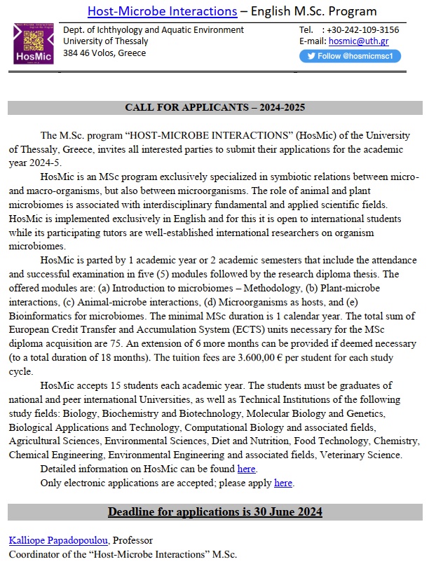 Call for applicants!!! MSc Host-Microbe Interactions hosmic.uth.gr

<a href="/AcademicChatter/">Academic Chatter™</a> <a href="/ModernAgUpdates/">Modern Agriculture Updates</a> <a href="/EUErasmusPlus/">Erasmus+</a> <a href="/MicrobiomDigest/">Elisabeth Bik</a> <a href="/OpenAcademics/">OpenAcademics</a> <a href="/PhDVoice/">PhD Voice - Independently Run</a> <a href="/TeachingSTEM/">Teaching STEM</a> <a href="/FulbrightPrgrm/">The Fulbright Program</a> <a href="/ASMicrobiology/">ASM</a> <a href="/ThePhDPlace/">The PhD Place</a> <a href="/MSCActions/">Marie Skłodowska-Curie Actions</a> <a href="/PhD_Genie/">PhD_Genie</a> <a href="/hapyresearchers/">Happy Researchers</a> <a href="/EUFIC/">European Food Information Council (EUFIC)</a>