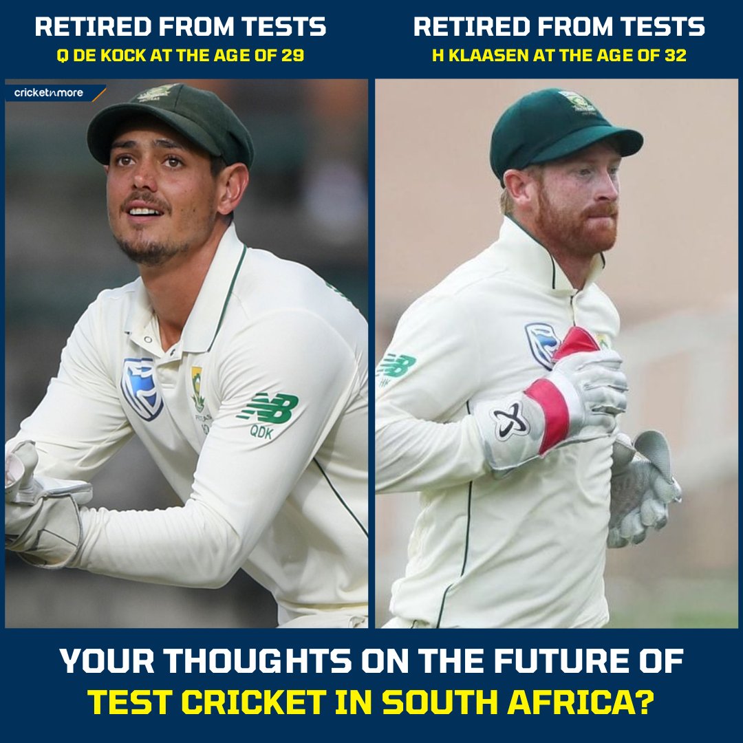 Future Of Test Cricket In South Africa 👀

#CricketTwitter #SouthAfrica #QuintonDeKock #HeinrichKlaasen #Tests