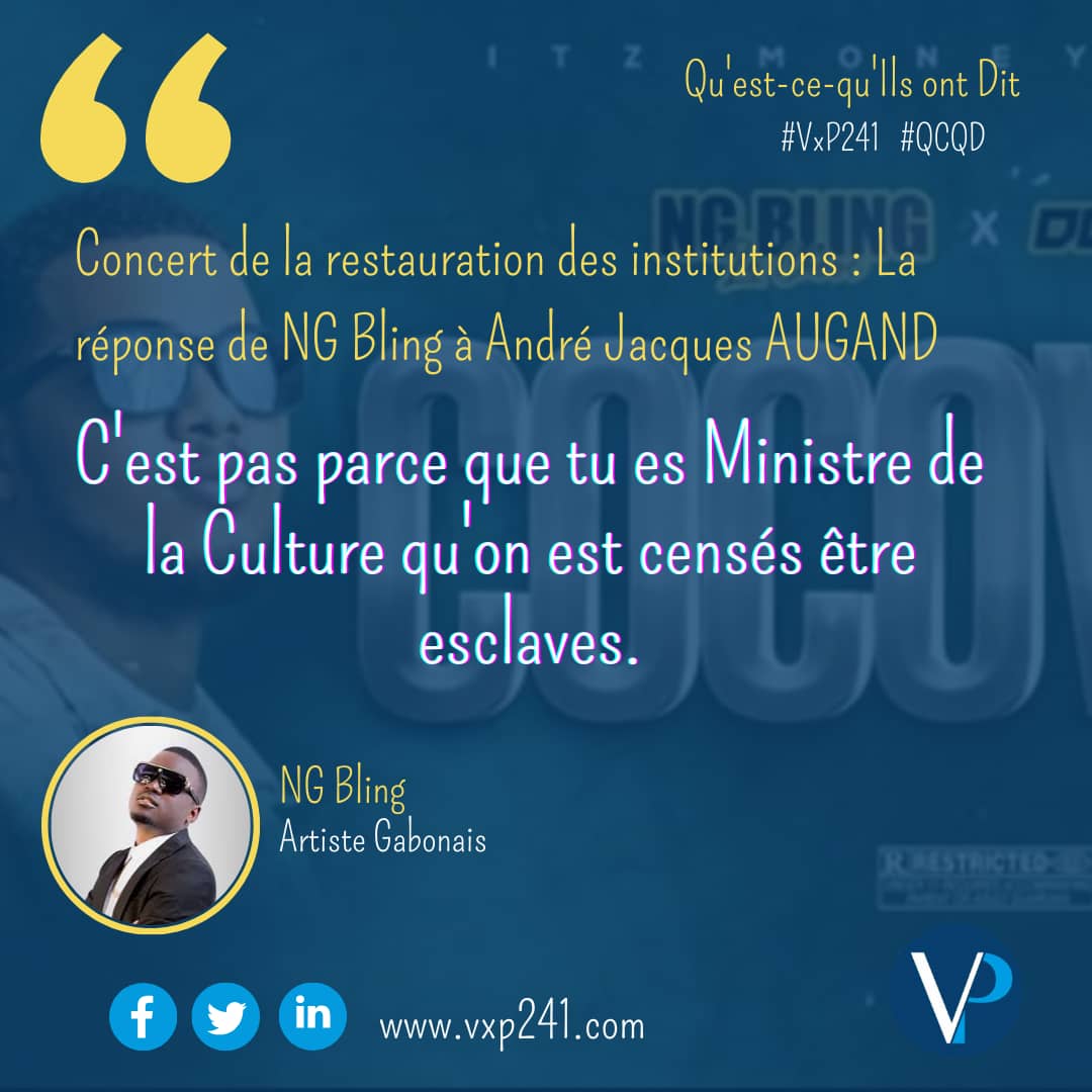 241Vox's tweet photo. 📍 #QU_EST_CE_QU_ILS_ONT_DIT🎙️ #QCQD 
𝚂𝚎 𝚜𝚎𝚗𝚝𝚊𝚗𝚝 𝚖é𝚙𝚛𝚒𝚜é 𝚙𝚊𝚛 𝚕𝚎 𝙼𝚒𝚗𝚒𝚜𝚝è𝚛𝚎 𝚍𝚎 𝚕𝚊 𝙲𝚞𝚕𝚝𝚞𝚛𝚎 𝚚𝚞𝚒 𝚕𝚎𝚞𝚛 𝚙𝚛𝚘𝚙𝚘𝚜𝚊𝚒𝚝 𝚍𝚎𝚜 𝚌𝚊𝚌𝚑𝚎𝚝𝚜 “𝚍𝚎 𝚖𝚒𝚜è𝚛𝚎 ” 𝚕𝚘𝚛𝚜 𝚍𝚞 𝚌𝚘𝚗𝚌𝚎𝚛t    👇
#Gabon
#VXP241 https://t.co/YB3r0xtmH9