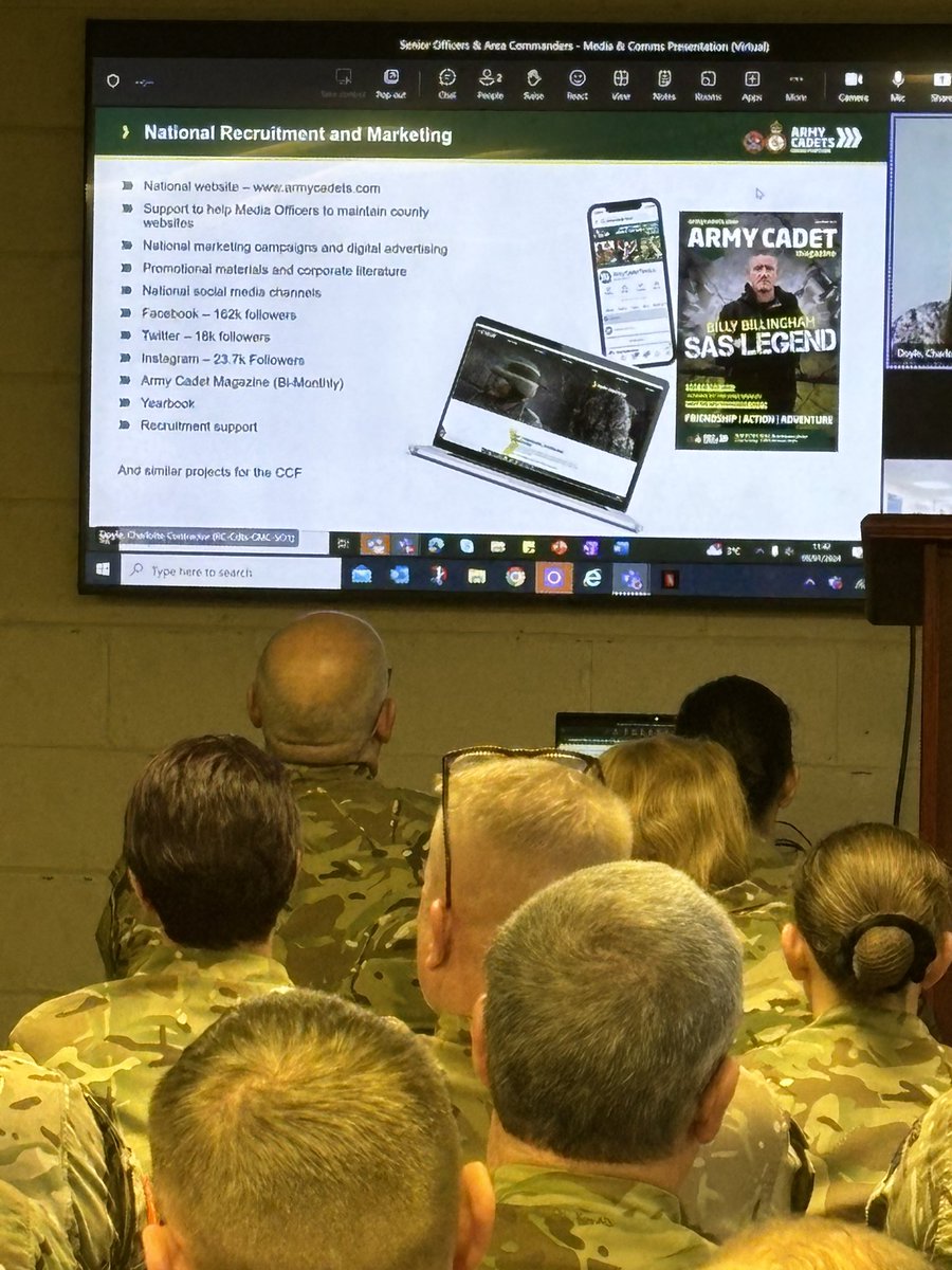 15 Cadet Force Adult Volunteers on the Senior Officers course, and 33 on the Area Commanders. Our first external speaker from @ArmyCadetsUK Media and Comms Team. Great opportunity to ensure currency and expand thinking @ColCadetsACF @AC_INCLUSION @ArmyCadetsHoW