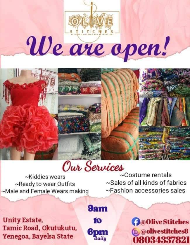 Uti_Essien's tweet photo. In Yenagoa, we are available to serve all your tailoring needs so Follow our page, get 10 friends to follow also and win 3 yards of luxury fabric using this link

https://t.co/mH71eqZSfO https://t.co/e6tBQ9lDYo