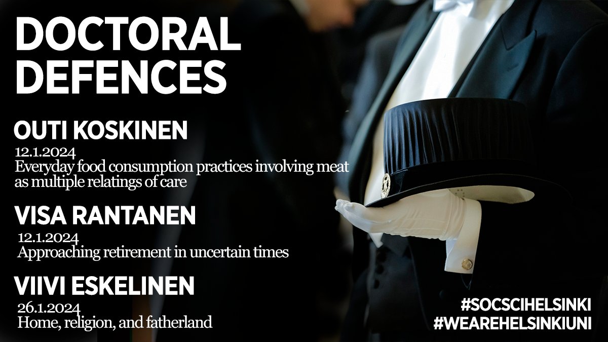 SocSciHelsinki's tweet photo. Tulevia väitöksiä / Upcoming doctoral defences ✨

🔹 Outi Koskinen 12.1.
🔹 Visa Rantanen 12.1.
🔹 Viivi Eskelinen 26.1.

@ituokoskinen #WeAreHelsinkiUni https://t.co/5vWyyMFWuE