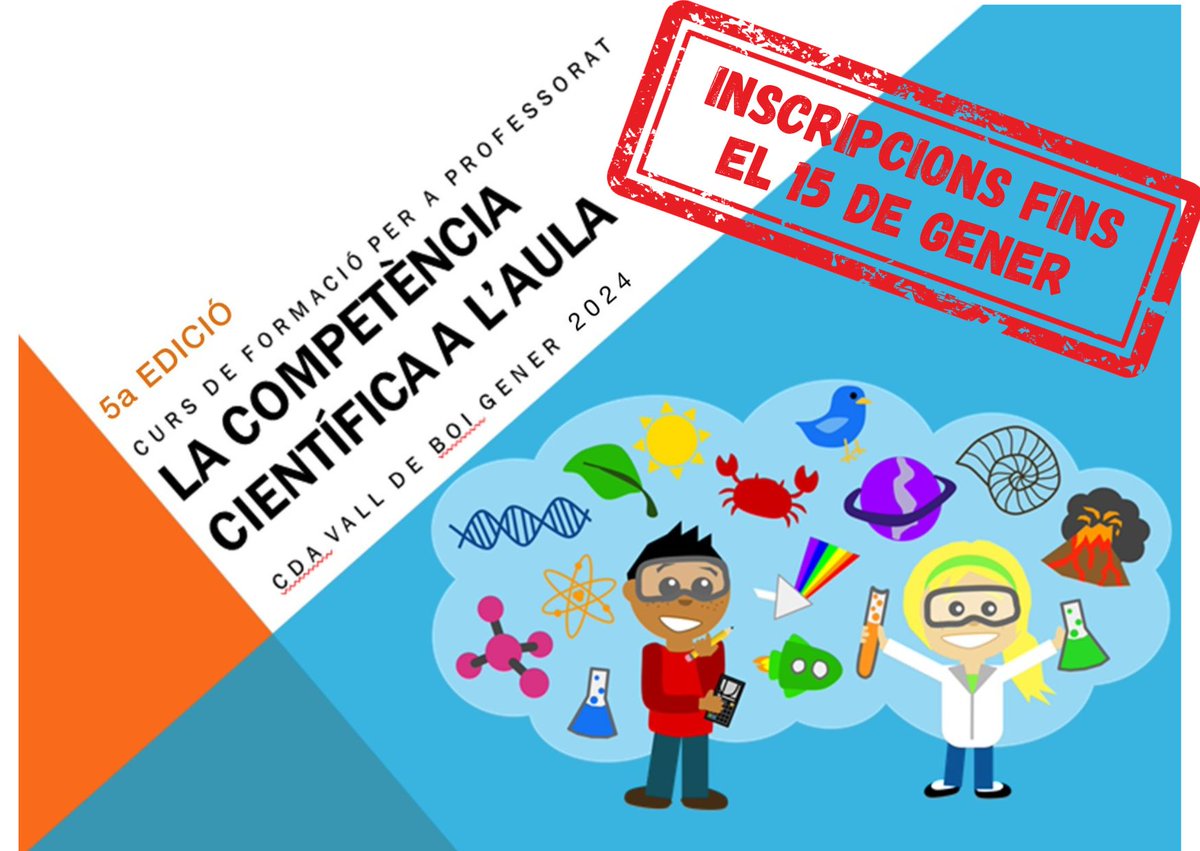 Tornem a la càrrega amb una nova edició del curs “La competència científica a l’aula”. Per a més informació i inscripcions: xtec.gencat.cat/ca/formacio/in… (codi activitat 6141131614) 
Inscripcions fins el dia 15 de gener.
#aprendreambelscampsientorns
