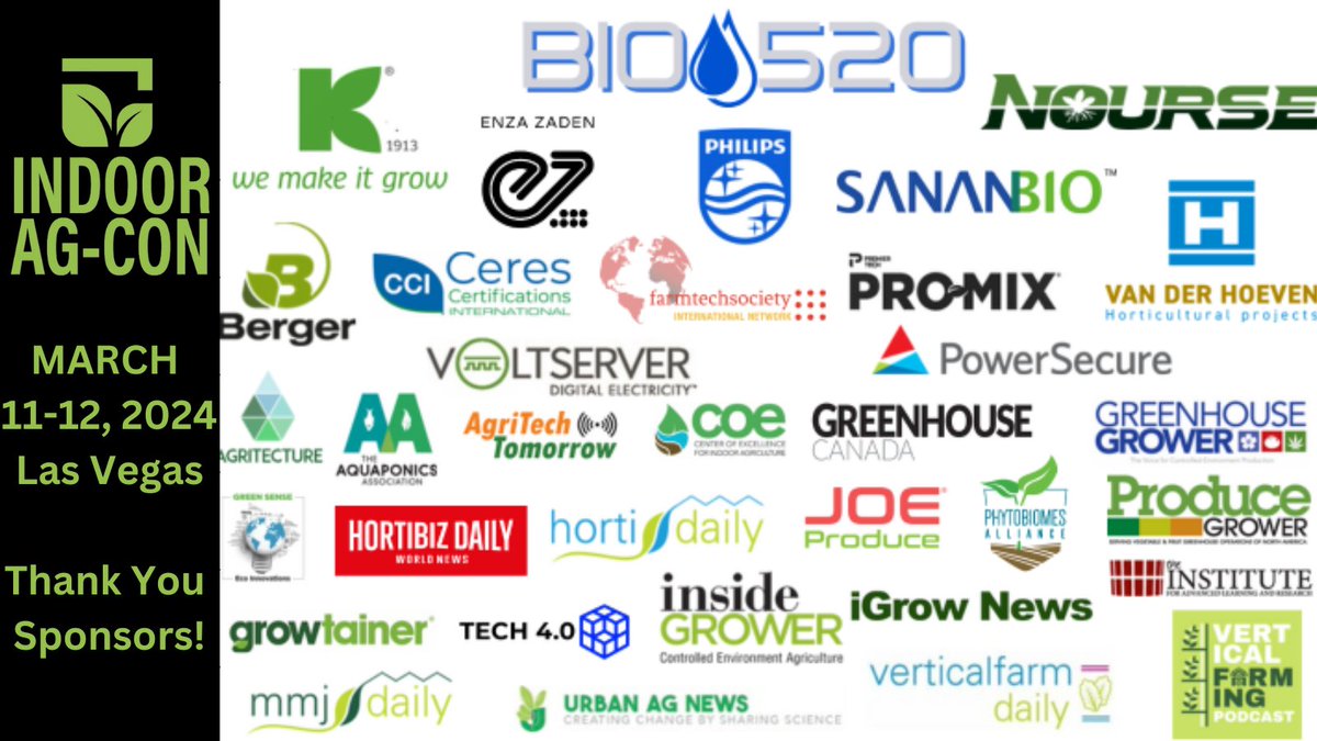 #IndoorAgCon2024 is shaping up to be our best edition yet, & that's in no small part due to the support of our wonderful sponsors! Make plans now to join them and explore our expanded expo floor, educational sessions & networking opps! ow.ly/80Sx50Qoxnm #indoorfarming