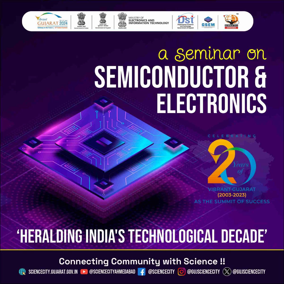 GujScienceCity's tweet image. Join Gandhinagar&apos;s Vibrant Summit Jan 11! Tech leaders discuss Semiconductor &amp;amp; Electronics, shaping India&apos;s future! Don&apos;t miss it! #VGGS2024 #TechIndia 🇮🇳 #Techade2024 #VibrantGujarat #ChaloScienceCity #VibrantGuajart2024 #VGGS #GujaratMeansGrowth @PMOIndia @indiadst @CMOGuj