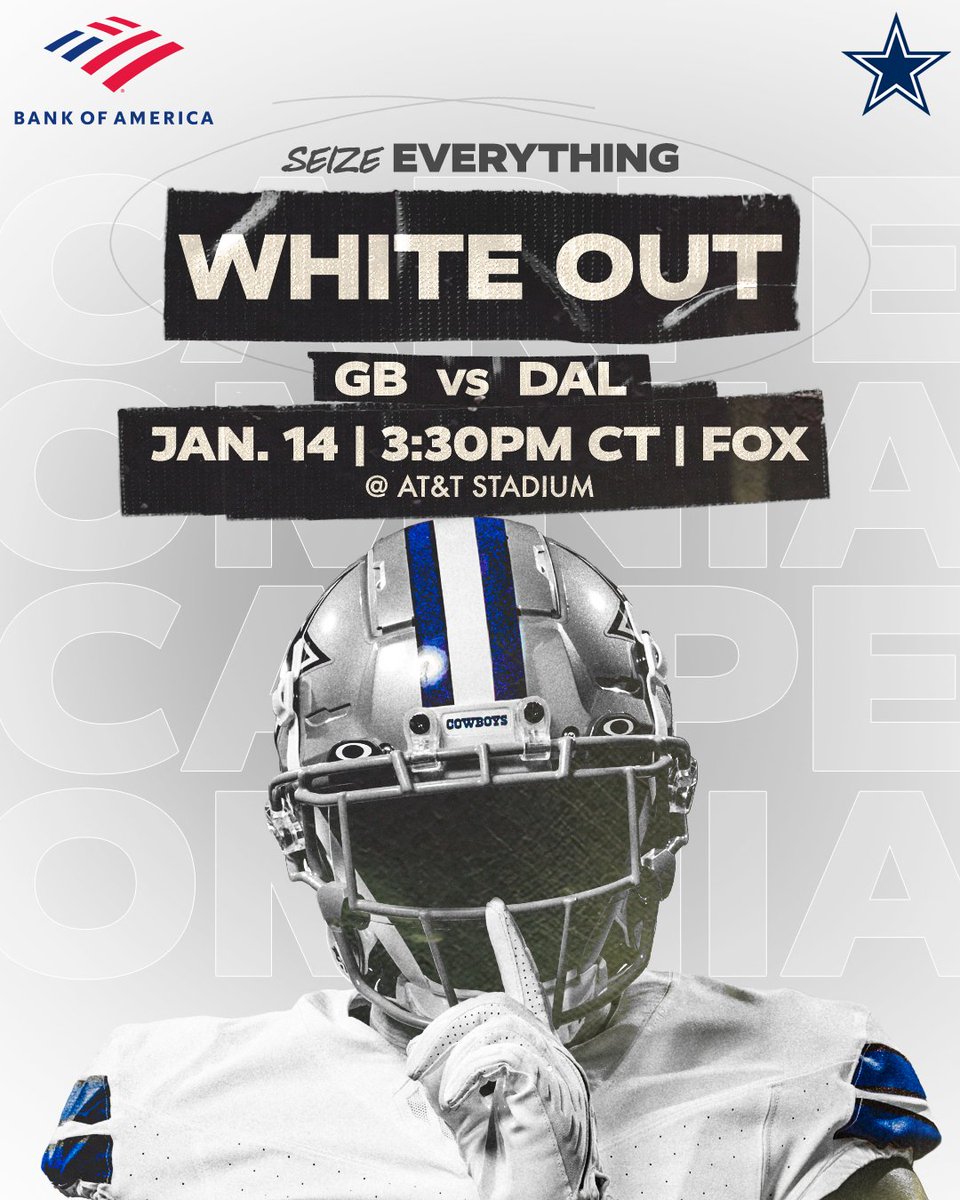 dallascowboys's tweet image. #CowboysNation, you know the drill! Be loud, wear white Sunday @ATTStadium! 🗣⚪️
#GBvsDAL | @BankofAmerica