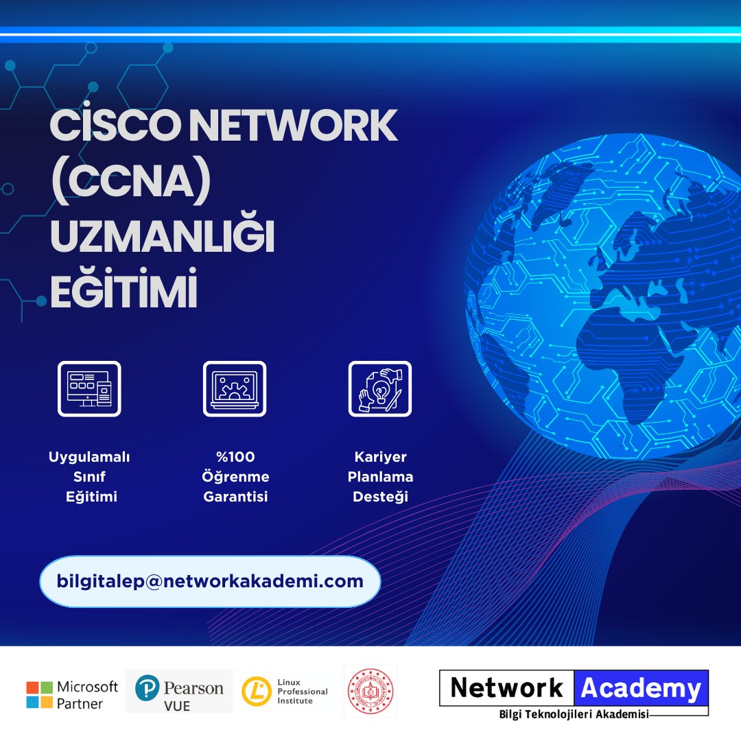 Network Akademi’den Cisco Network Uzmanlığı (CCNA) Eğitimi

13-14 Ocak’ta başlıyor
Son 3 Kontenjan!

Eğitimlerimiz hakkında detaylı bilgi için:
🌐networkakademi.com
İletişim için:
📞0 (216) 414 53 93
📨bilgitalep@networkakademi.net

#cisco #network #CCNA #networkakademi