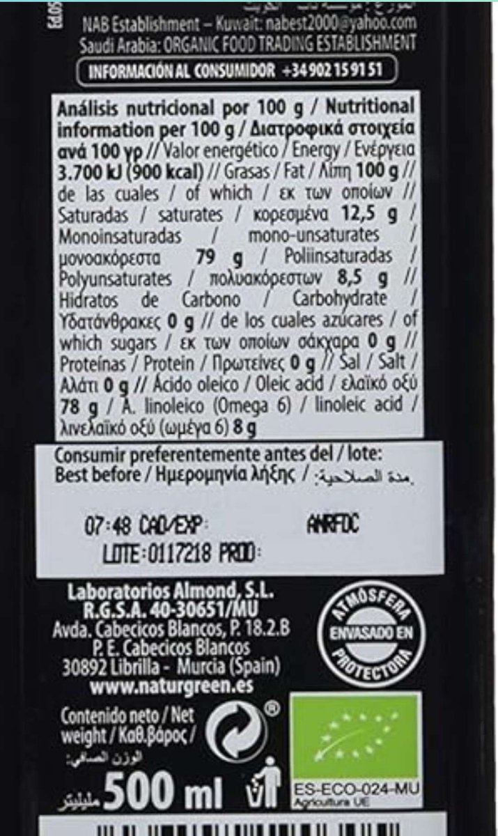 dacotero's tweet photo. @naturgreen_ 

Buenas.

He visto su aceite de oliva picual bio organic.

En ninguna parte de la etiqueta frontal pone el origen.

Tampoco entre la maraña de letras de la trasera.

Y en su web mucho menos.

¿Debo entender que es un aceite de oliva picual de origen desconocido? https://t.co/gZXw1ScjsT