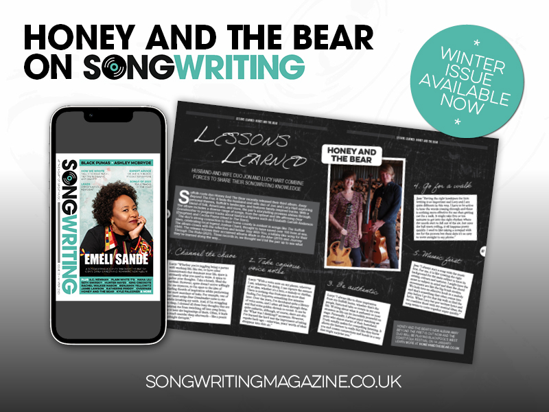 New winter issue @SongwritingMag includes @HoneyandDaBear feature where Suffolk duo Lucy & Jon share their thoughts & tips on crafting new songs. Their 3rd album 'Away Beyond the Fret' with 12 original songs is out now.