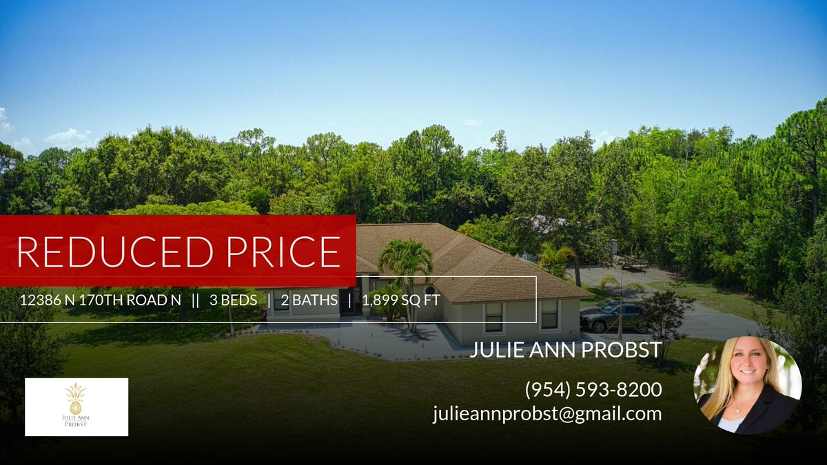 JulieAnnProbst's tweet photo. 📍 Reduced Price 📍 This recently reduced home at 12386 N 170th Road N in Jupiter won't last long, so, don't wait to set up a showing! Reach out here or at (954) 593-8200 for more information!

Julie Ann Probst
Your Resource &amp; Part... https://t.co/3rFE5M0ySW https://t.co/5s9U2pQpuM