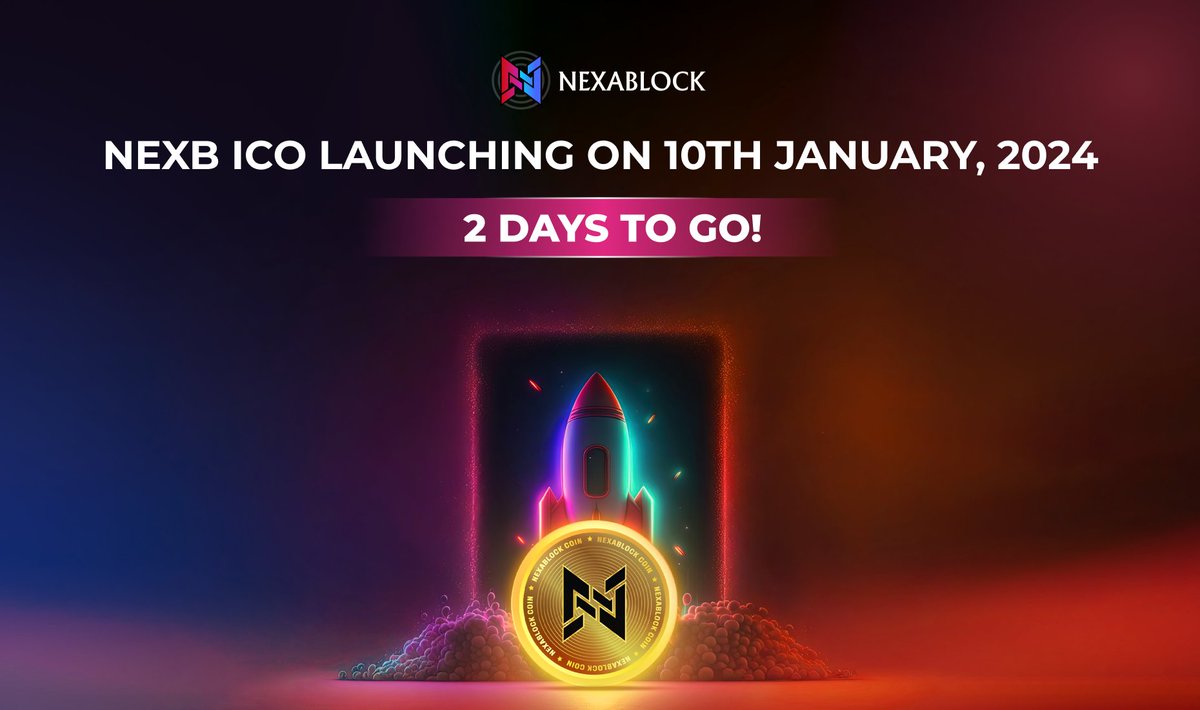 nexablock's tweet photo. The Countdown is On!
In just 2 days, #NEXB #ICO launches, marking the dawn of a new era in blockchain.
Don't miss your chance to be part of this groundbreaking event.
Join us on January 10th and be at the forefront of the revolution! https://t.co/2FDf7rtiqW