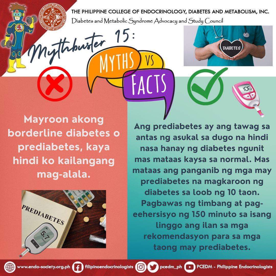 Importante ang pagbabawas ng timbang at exercise para sa mga nasa borderline at may pre-Diabetes. ✔️

For more health related contents, FOLLOW PCEDM’s Social Media Accounts. 

#PCEDM
#DiabetesAwareness 
#MythbustersMonday