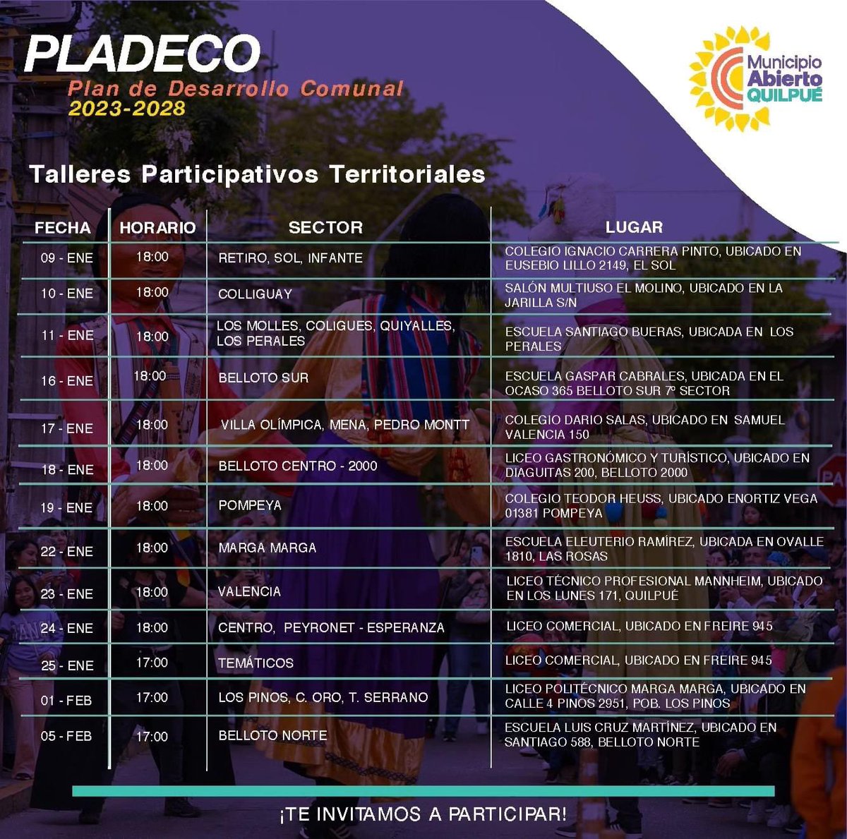 ValeMelipillan's tweet photo. 📑 #Pladeco
¡Buen Lunes vecinos y vecinas!
🏡 La comuna la pensamos todos y todas, por eso les dejo las fechas y lugares en los que se realizarán los encuentros del PLADECO 🍃
¡Es sumamente importante su participación! https://t.co/qtgepF7sRU