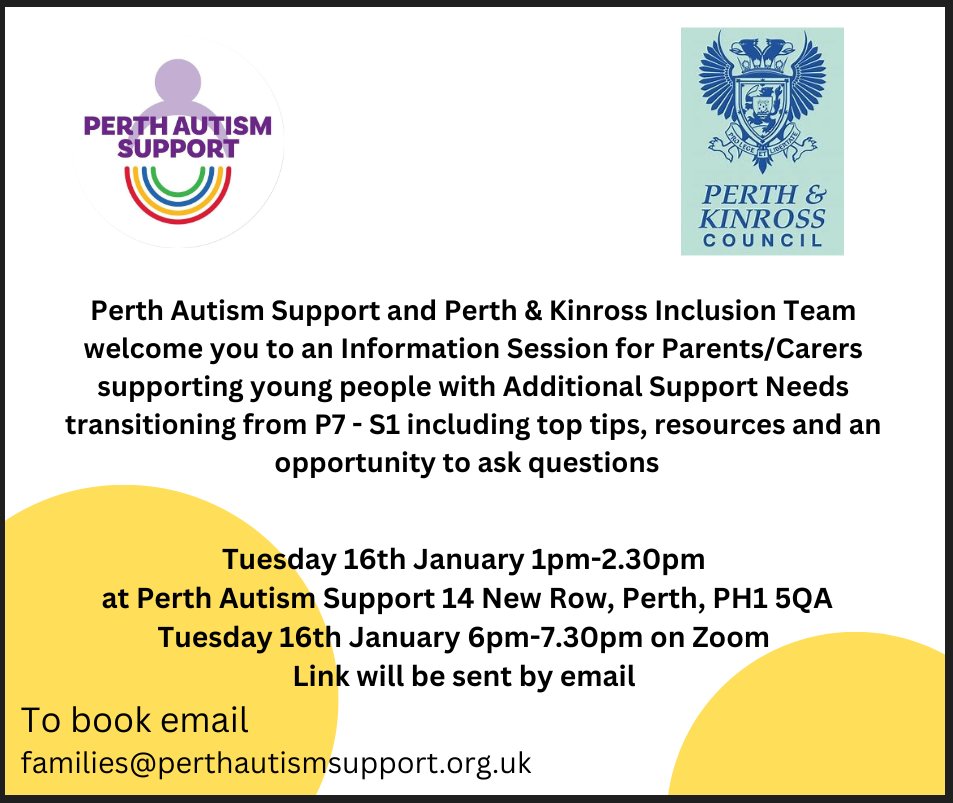Please see attached details of a session for parents who will be supporting children with additional support needs transitioning from P7 to S1.