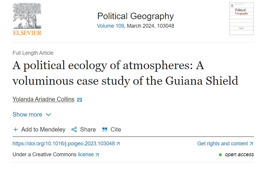 Starting off the new year with a new publication! My article in @Pol_Geog_Jl asks, ‘how are roughly five centuries of colonial history in the Guiana Shield (especially Guyana and Suriname) impacting water availability on the other side of the South American continent?’