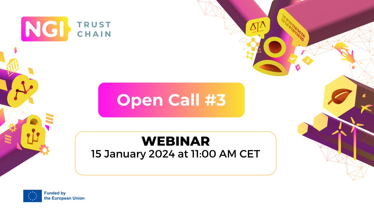 Do you want to know more about @NGI_TRUSTCHAIN open call on 'Economics & Democracy? Don't miss this webinar and answer questions about how to apply, benefits and more. 🗓️Jan 15, 2024, 11 am (CET) 📍Registration here: trustchain.ngi.eu/trustchain-ope…