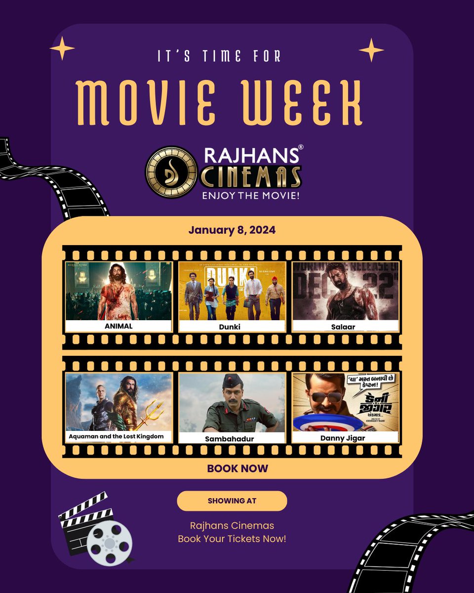 RajhansCinemas's tweet photo. Get ready for a blockbuster week! A stellar lineup of movie at @RajhansCinemas that will keep you on the edge of your seat. Book Now!
Which movie are you excited to watch? 🎥✨
#BlockbusterWeek #RajhansCinemas https://t.co/VMGdonfUoP