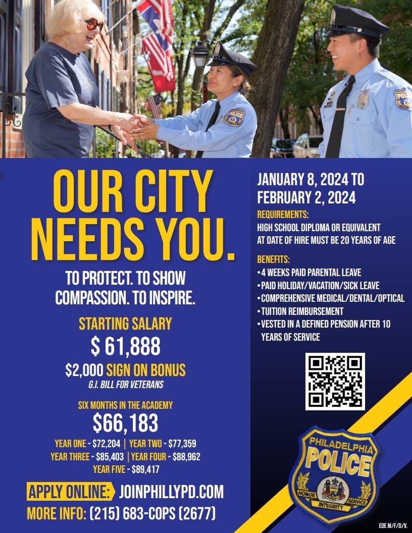 PPD03Dist's tweet image. Starting today, all you need is a High School Diploma and have to be at least 20 years old on the date you are hired. Paid Holiday, Paid Vacation and Paid Sick Leave. 
Just do it! 👮‍♂️👮‍♀️🚔🚓 Apply Online