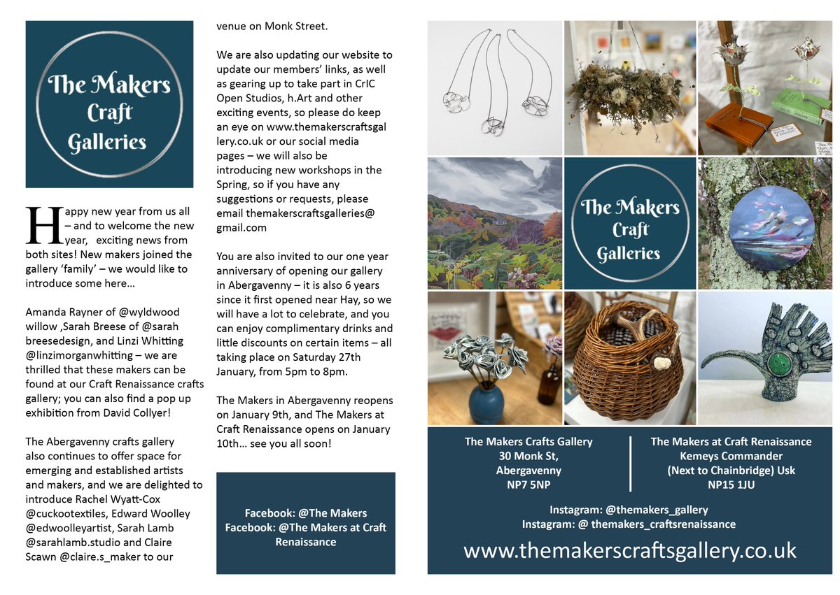 With not one but two incredibly inspiring galleries, one in Abergavenny and the other in Kemys Commander nr. Usk, make sure the The Makers & @The Makers at Craft Renaissance are on your list of galleries to visit in 2024! . . . . . . . . #makers #makersgallery #abergavenny #usk