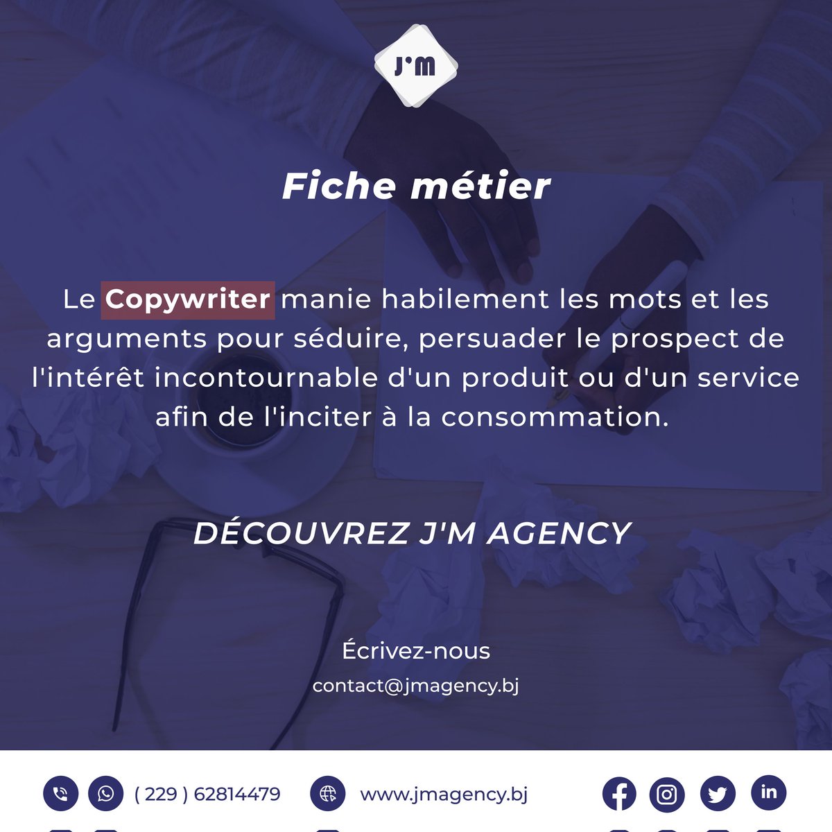 jmagencybj's tweet photo. Abordons aujourd'hui le rôle captivant du Copywriter. 

Le Copywriter aide les entreprises et les personnalités publiques  à se Mettre en avant pour Attirer leurs Cibles grâce à des Contenus web de qualité. 

https://t.co/wbGA9UDegz

#digitalart #jmagencybj https://t.co/diYZL3HExa