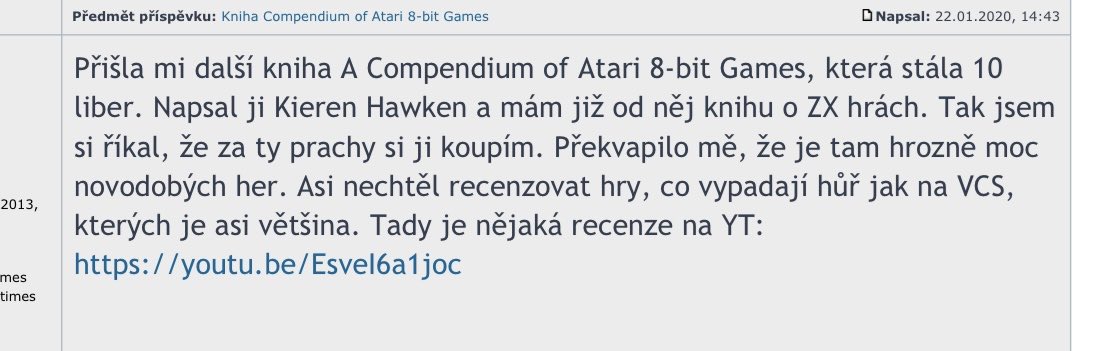 Internationally famous! 

Loosely translated.

“The compendium of Atari 8-bit games is crap. Written by Kieren Hawken; it is so bad it almost makes you wish for the return of communism to the Czech Republic so books like this could be banned again” 

#retrogaming #author #atari