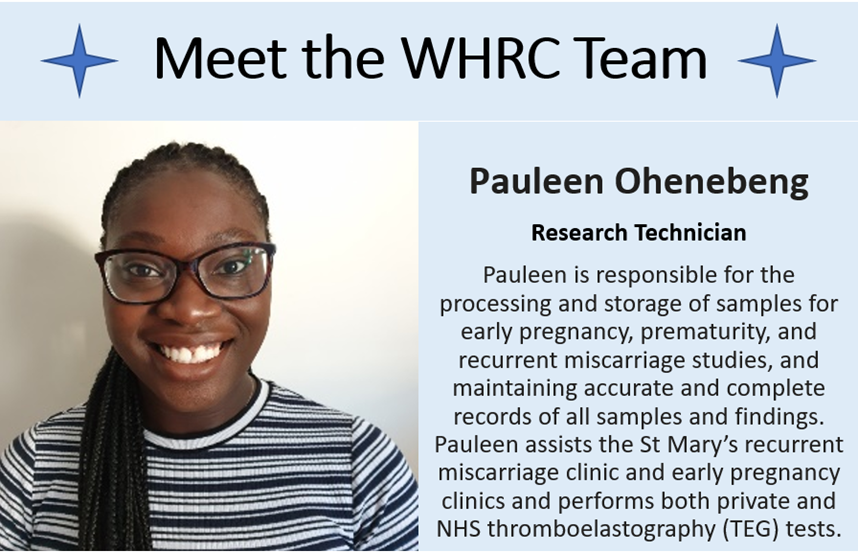 For this week’s #MeetTheTeamMonday, we are highlighting Pauleen Ohenebeng! Pauleen is our Research Technician who works across both our St Mary’s & Queen Charlotte’s sites. We would never be able to process so many research samples if it wasn’t for Pauleen – she is amazing!