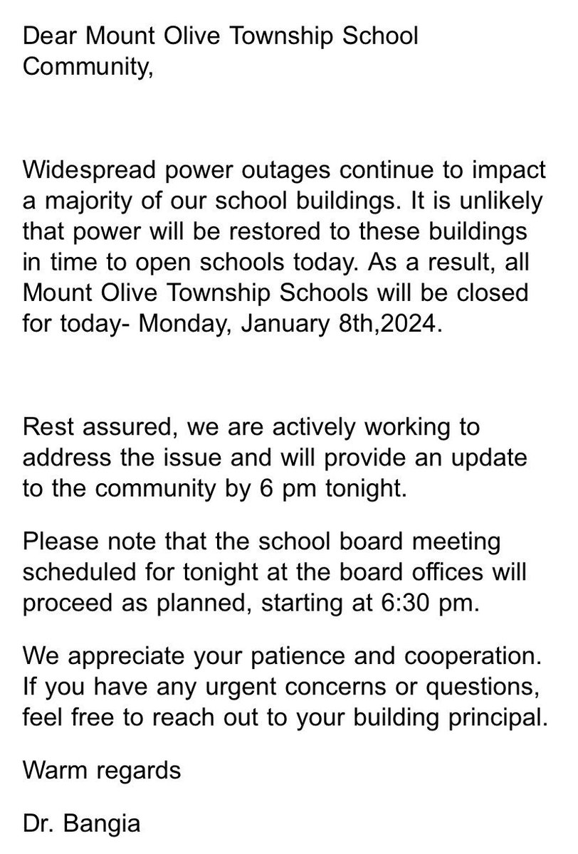 🚨Please see below from MOTSD.
Schools will be closed today January 8th, 2024🚨