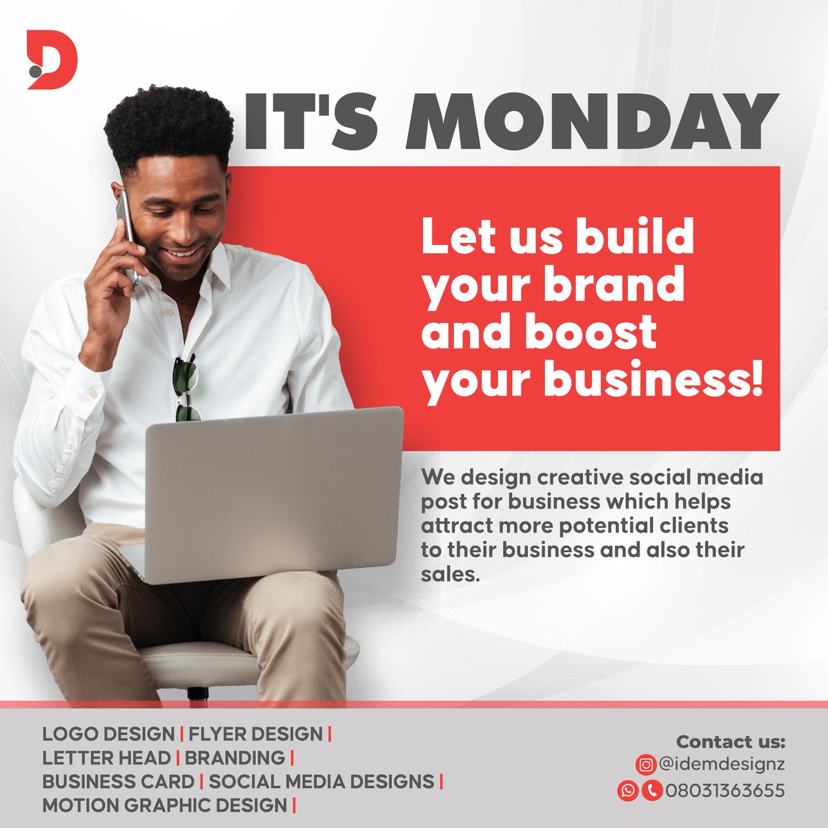 It's a new week! Let's help put your brand on the edge with catchy and creative designs. We got you covered. Give us a call or a DM on WhatsApp: 08031363655 IG: @idemdesignz Kindly repost!🙏🏽