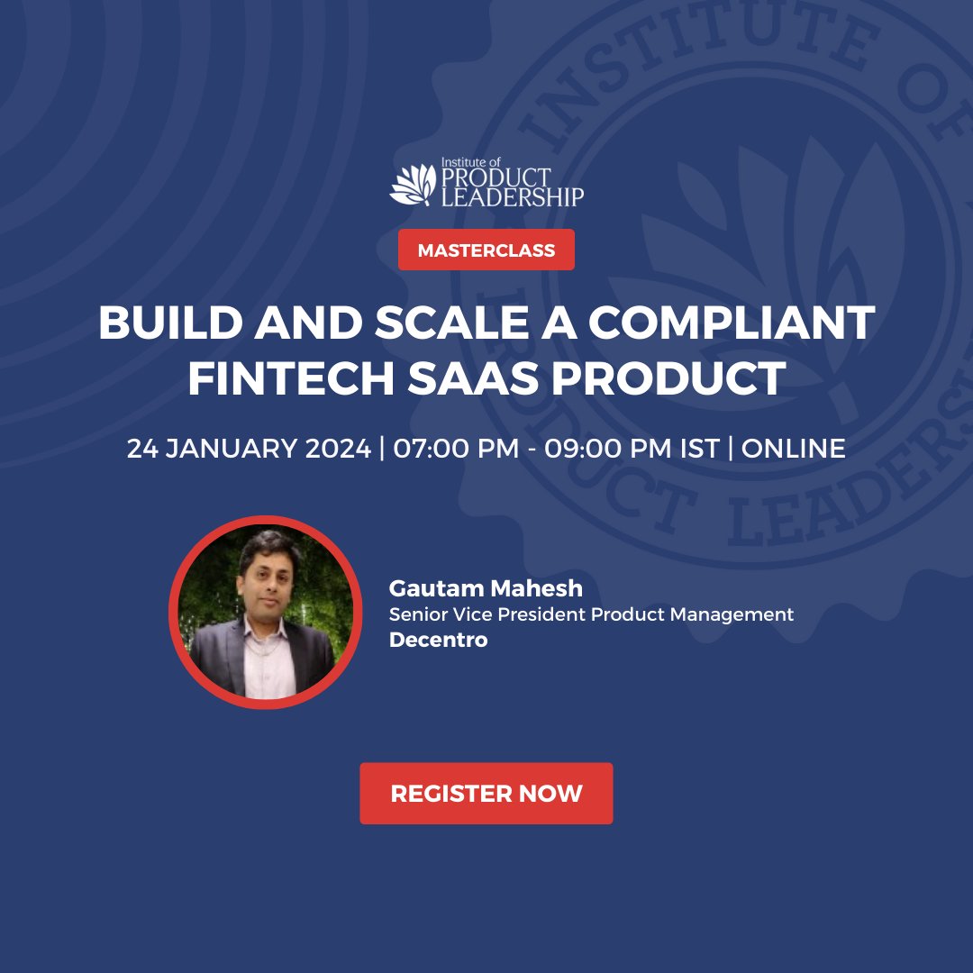 prodleader's tweet photo. Want to create a Fintech SaaS product that thrives in the complex world of regulations?
Join us for a masterclass with Gautam Mahesh, Sr. VP of Product & Partnerships at Decentro
#Fintech #SaaS #productmanagement #productmanager #prodleader #instituteofproductleadership https://t.co/WtSVaOV3B2