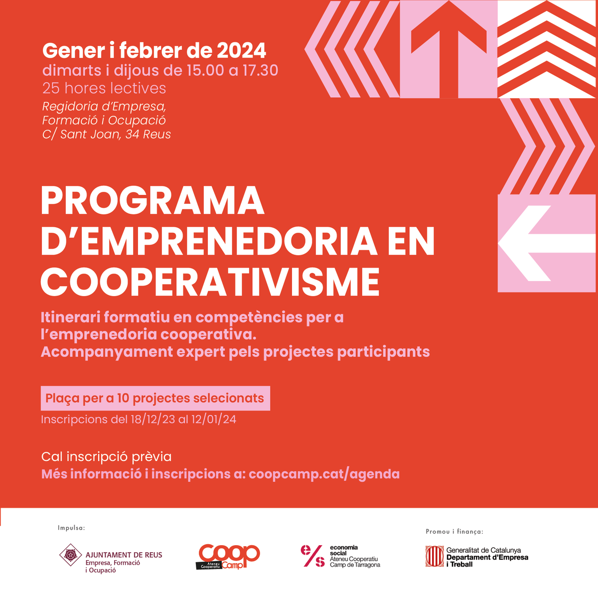 ateneucoopcamp's tweet photo. 👉Nou programa d'impuls d'iniciatives econòmiques i empreses per persones de #Reus i zona d'influència!

📅A la següent imatge teniu el calendari del programa i a l'enllaç podeu fer la inscripció. 👇

https://t.co/AcavRkBaSX https://t.co/i1SjQAcY6A