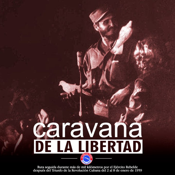 La entrada a La Habana de la #CaravanaDeLaLibertad con Fidel al frente, el 8 de enero del 59, es el más bello símbolo de la victoria y  el momento de mayor júbilo del pueblo de #Cuba. Comenzaban 65 años de obra y realizaciones. #EstaEsLaRevolución