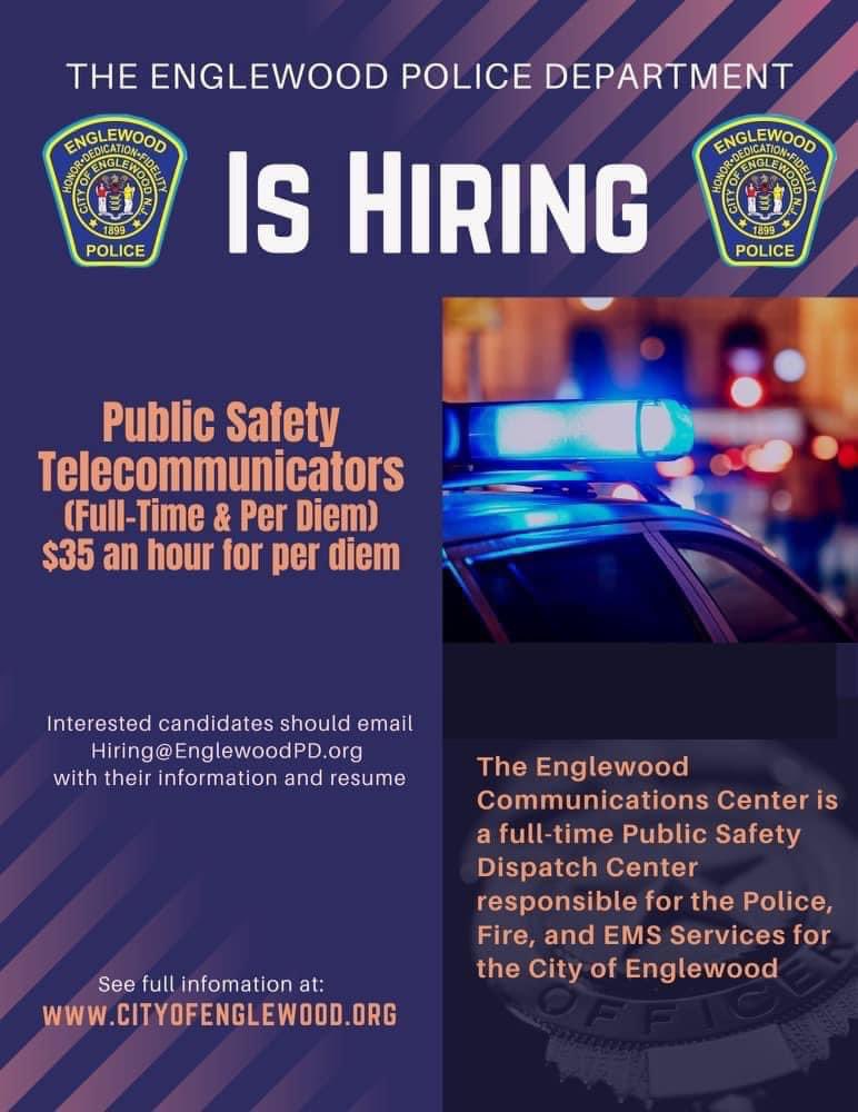 HIRING!

#dispatcher #ENGLEWOODEXCELLENCE #englewoodpolice #nj #newjersey #bergencounty #bergencountynj #englewood #hiring #englewoodnj