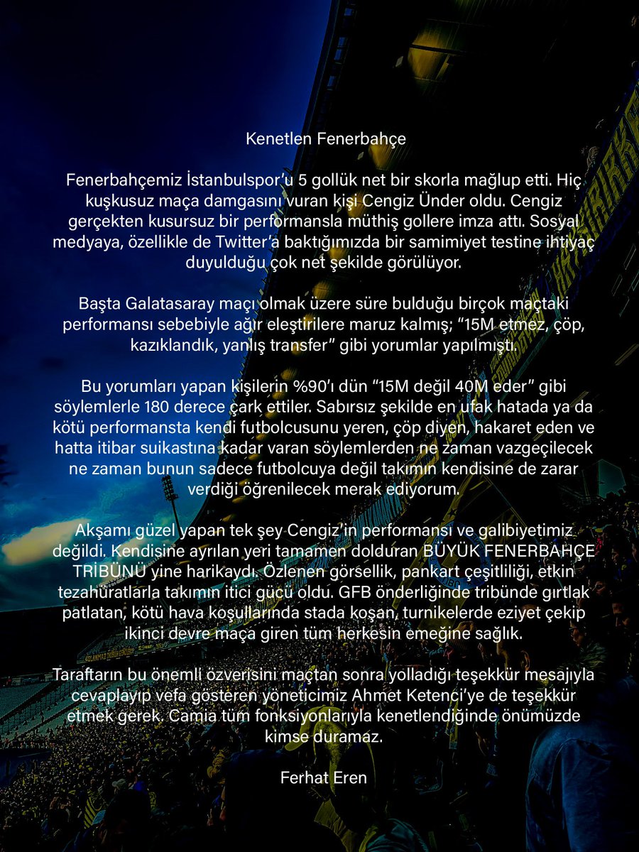 fenersportscom's tweet photo. Ferhat Eren (@Fereren) yazdı: 

‘Kenetlen Fenerbahçe.’ https://t.co/qjkr6RLrSv