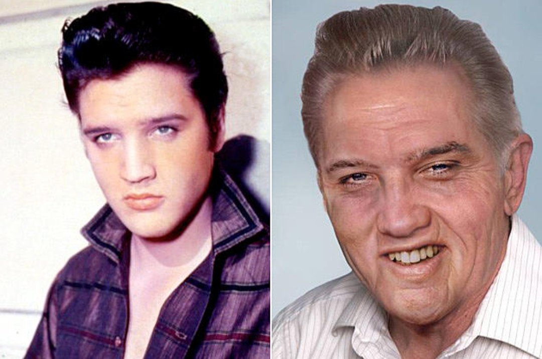 Silversmeasures's tweet photo. #ElvisPresley was born in 1935 and would be celebrating his 89th birthday today, I love how they generated how he would look today. #AHeavenlyBirthdayWish #ATrueLegend #MusicalLegend  #Actor #StageIcon #MyMusicIcon https://t.co/MatG6PBHAy
