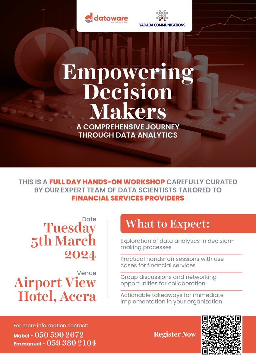 datawaretech's tweet image. Kicking off 2024 with our first announcement!! For all financial services providers, get ready to disrupt your decision-making processes with the first cohort of our workshop series for 2024! #finance #workshop #dataanalytics #machinelearning #ArtificialIntelligence