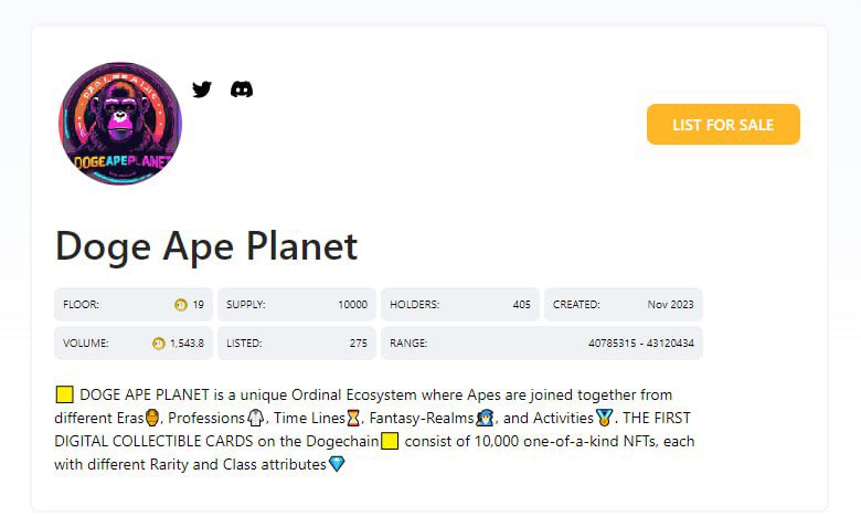 You can trade DogeApePlanet on:

drc-20 marketplace: drc-20.org/marketplace/do…

OrdinalsWallet marketplace: doge.ordinalswallet.com/collection/dog…