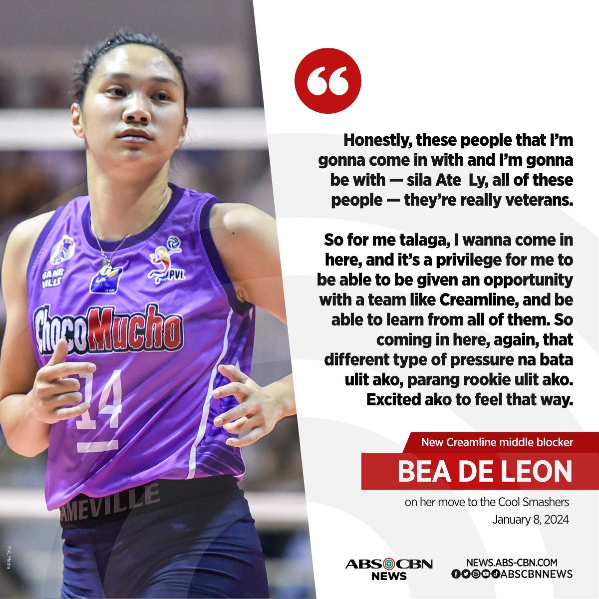 ABSCBNNews's tweet photo. Creamline newcomer Bea de Leon relishes learning from veteran teammates under a new kind of pressure.

Full story: https://t.co/v9YVIHhcRT https://t.co/5b3GtyglZa