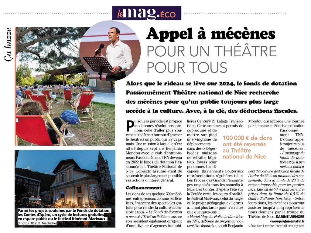 #Focus par @Nice_Matin sur #PassionnémentTNN le fonds de dotation du @TheatredeNice qui nous soutient dans notre volonté d'élargir à tou.te.s l'accès au #SpectacleVivant et à la #Culture.