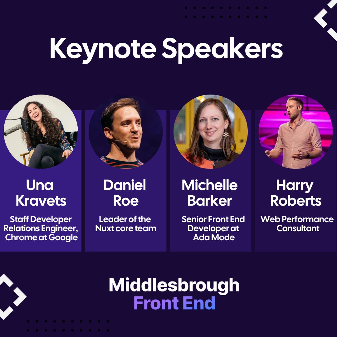 ⭐  Una Kravets <a href="/Una/">Una 🇺🇦</a> -Staff Developer Relations Engineer, Chrome at Google.
⭐  Daniel Roe <a href="/danielcroe/">🦋 @danielroe.dev</a> -Leader of the Nuxt core team.
⭐  Michelle Barker -Senior Front End Developer at Ada Mode.
⭐  Harry Roberts <a href="/csswizardry/">Harry Roberts</a> -Web Performance Consultant.

Want to get involved?👇